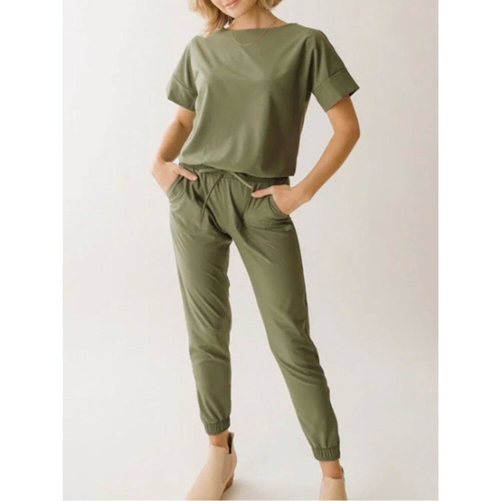 Albion Everyday Jumpsuit Sage SP Small Petite Quick Dry Short Sleeve One Piece